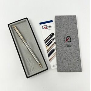 Quill Vintage Ballpoint Pen Brushed Chrome Gold Trim with Original Box USA‎